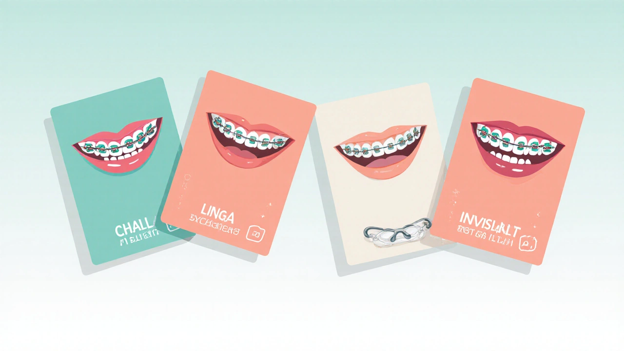 Pěti různých úsměvů s kovovými, keramickými, lingválními, Invisalign a expanderem.