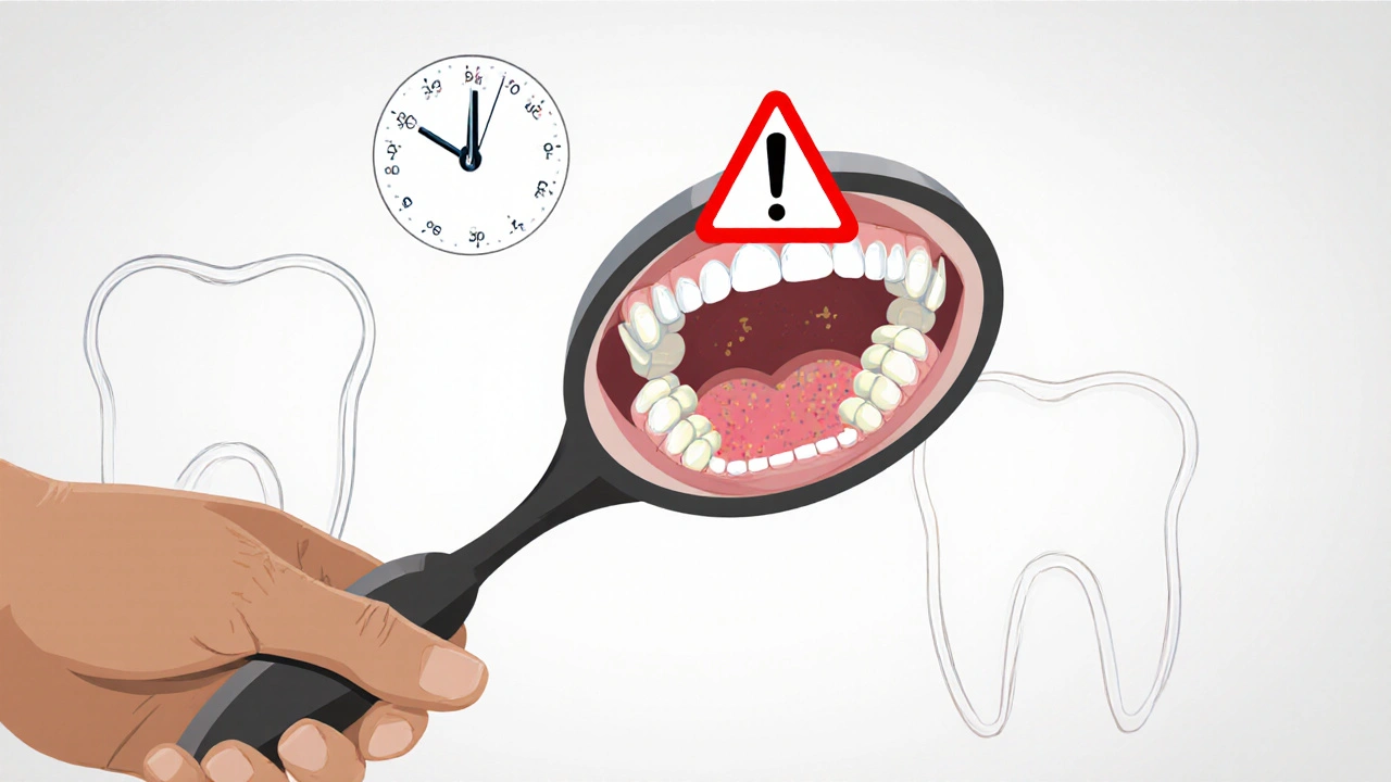 Dentální zrcátko jako symbol rané detekce zubního abscesu.