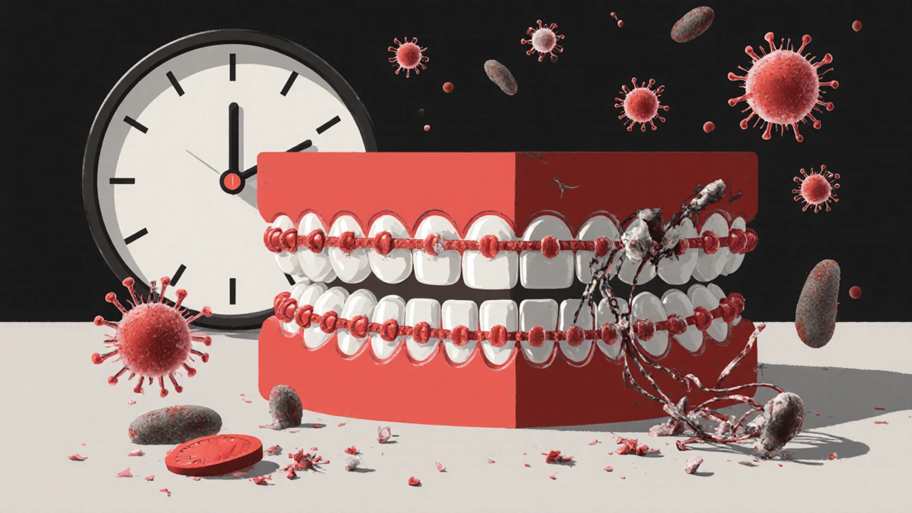 Porovnání zdravých a poškozených gumiček na rovnátce