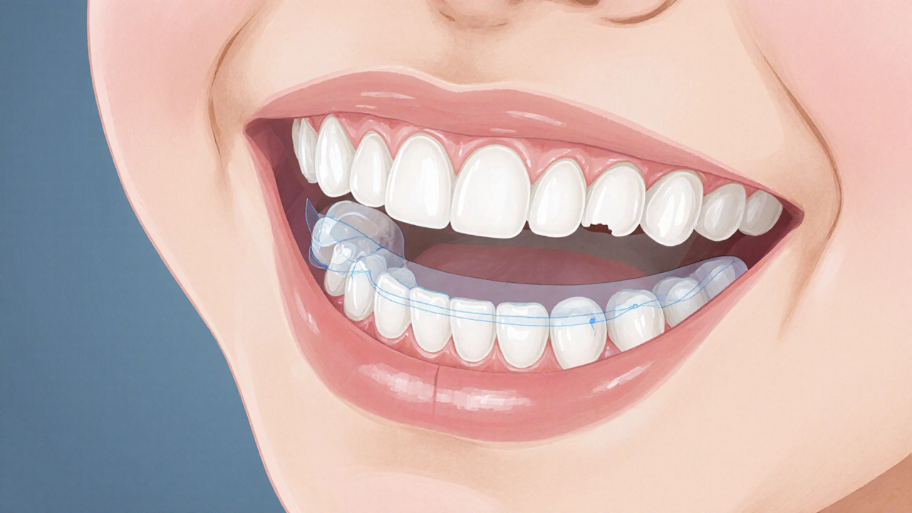 Přehled vývoje trvalých zubů pod mléčnými zuby s prostorovým držákem.