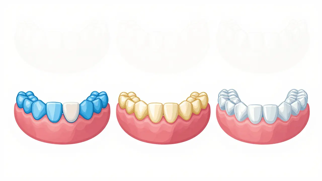 Tři metody léčby mezery mezi zuby: kompozit, fázety a Invisalign.
