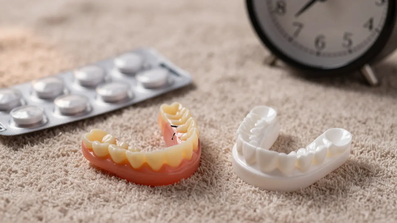 Dvě protézy vedle sebe: jedna poškozená příliš častým čištěním, druhá správně udržovaná.