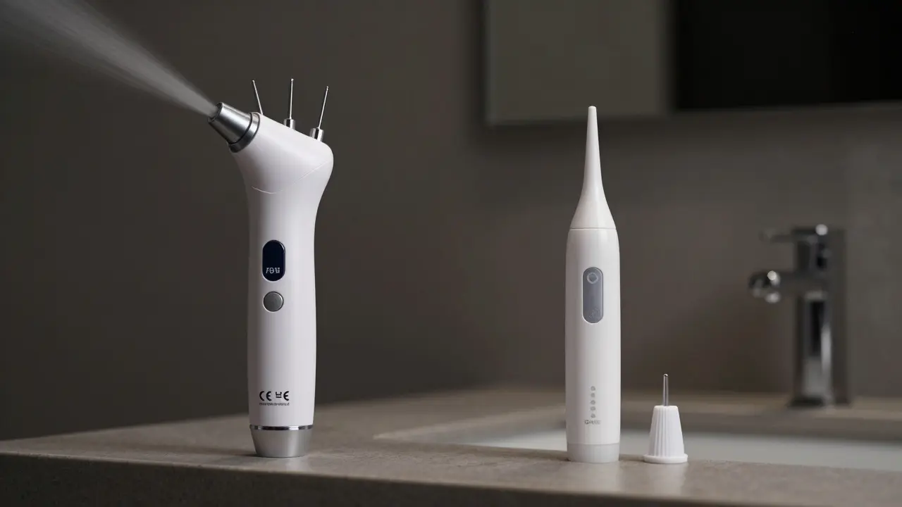 Porovnání kvalitní a levné ultrazvukové špachtle s viditelnými rozdíly v konstrukci.