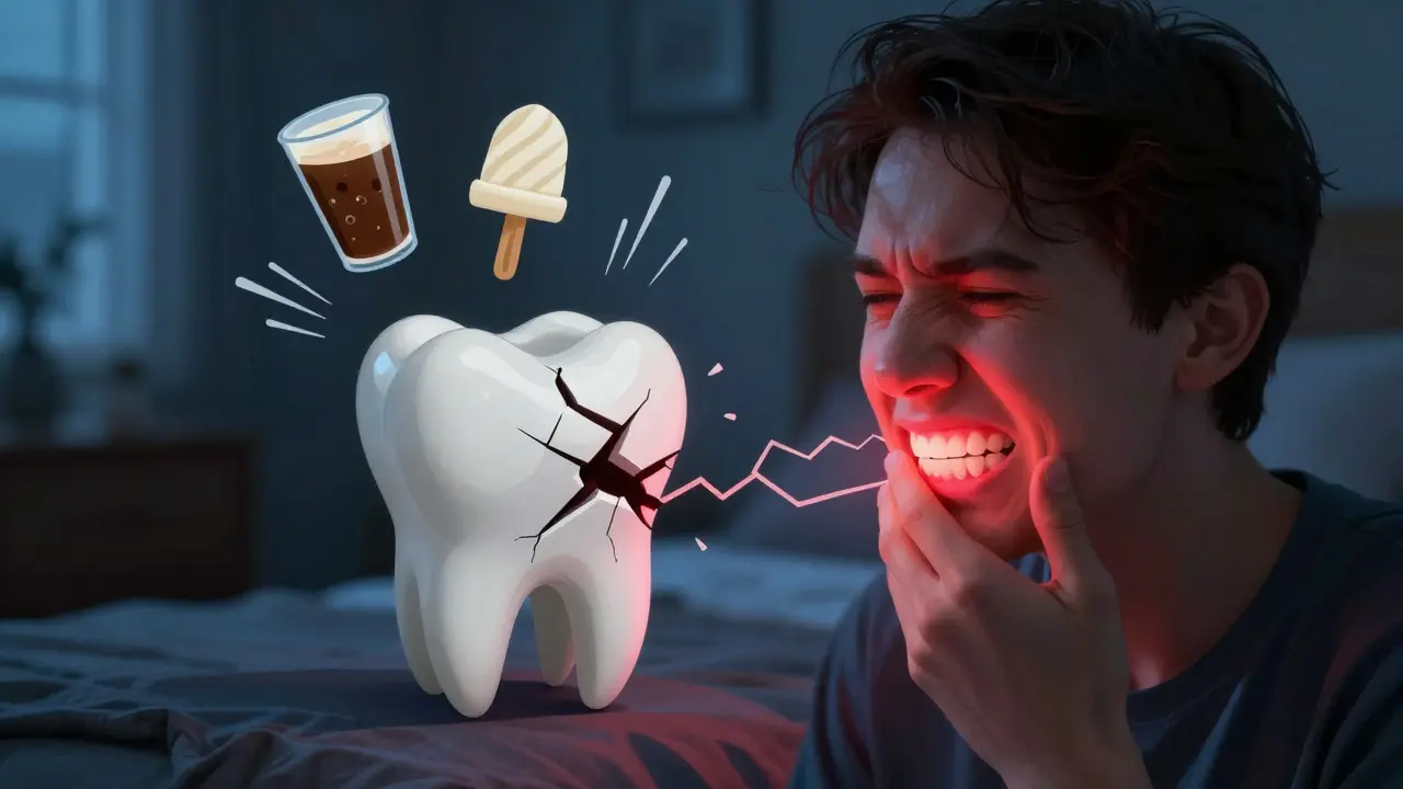 Člověk se zatvářenými zuby a prasklinou, která se rozšiřuje pod tlakem