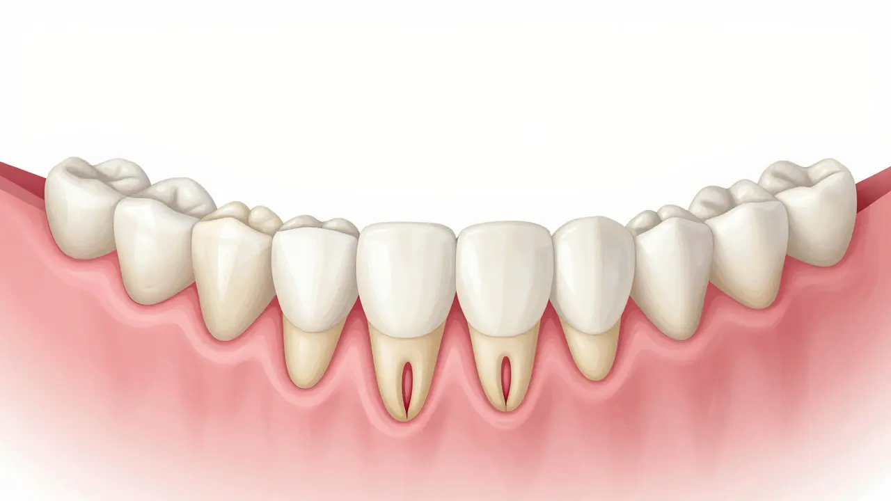 Kresba ukazující výměnu mléčných za trvalé zuby
