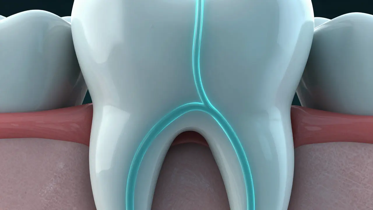 Schematické znázornění odtoku zánětu z kořenového systému.