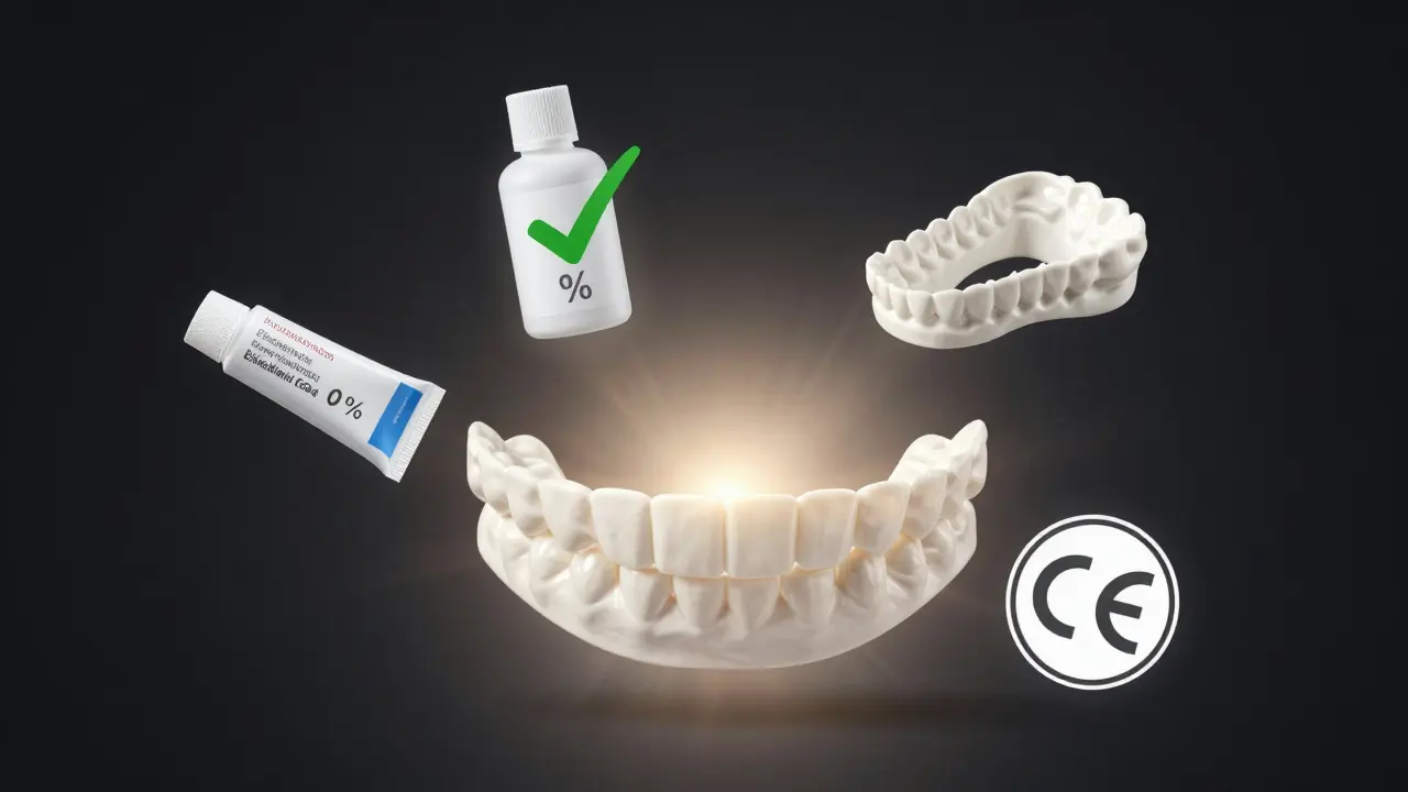 Zářivý úsměv s důležitými prvky výběru dobré sady na bělení zubů.