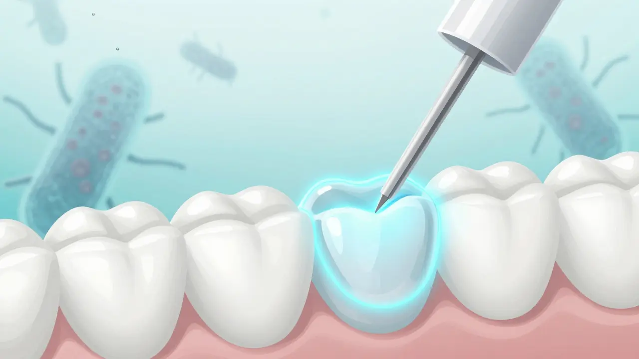 Zubní sealant zakrývající brávky moláru jako ochrannou vrstvu.
