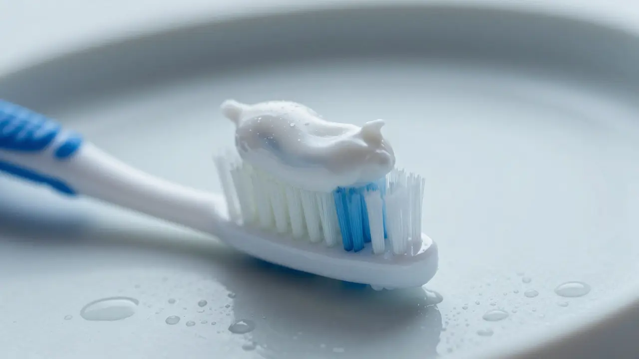 Jemný zubní kartáček s pastou pro citlivé zuby.