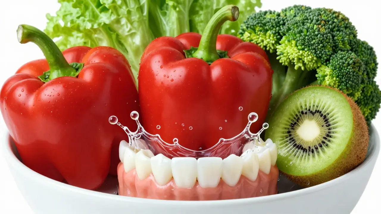 Čerstvá zelenina bohatá na vitamíny podporující zdraví dásní a zubů.