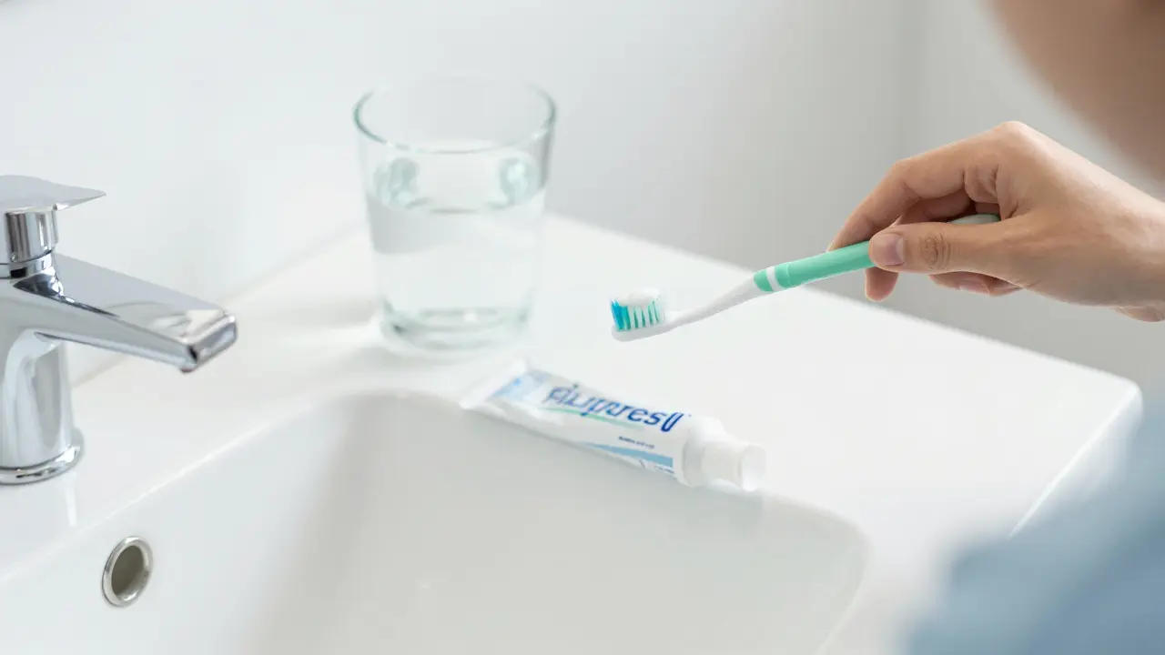 Člověk čistí mezizubní prostory kartáčkem pro prevenci kazu