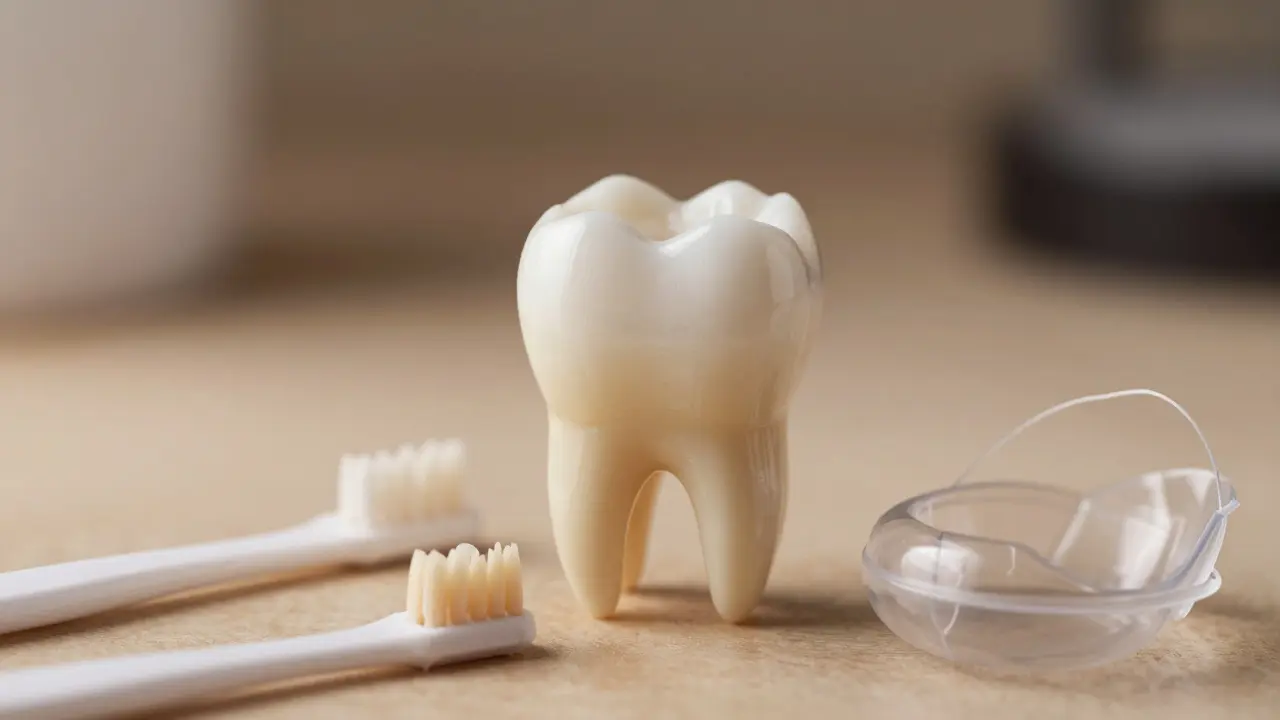 Hygienické pomůcky a chránička pro péči o zubní restauraci