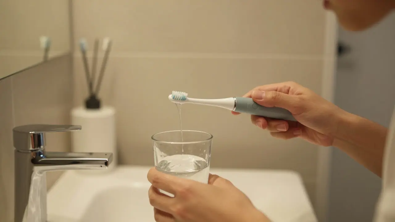 Osoba správně používající elektrickou kartáček jemnými pohyby