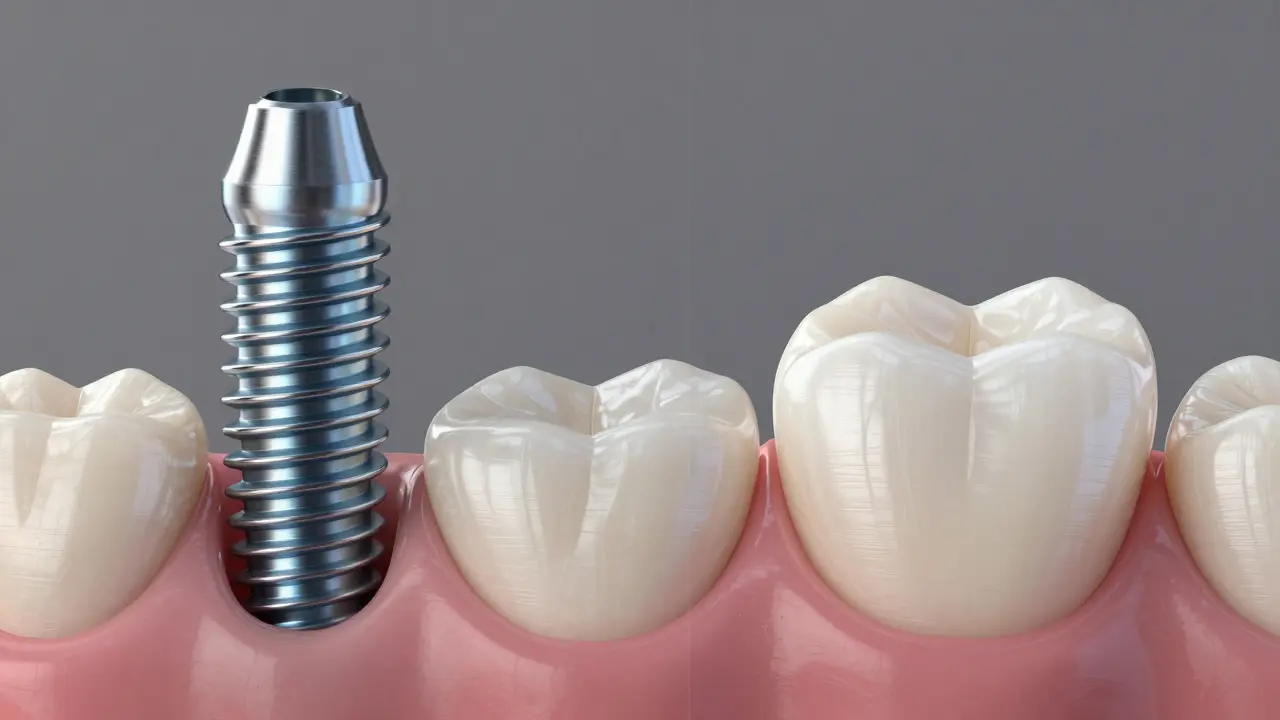 Srovnání kovového implantátu a porcelánové destičky